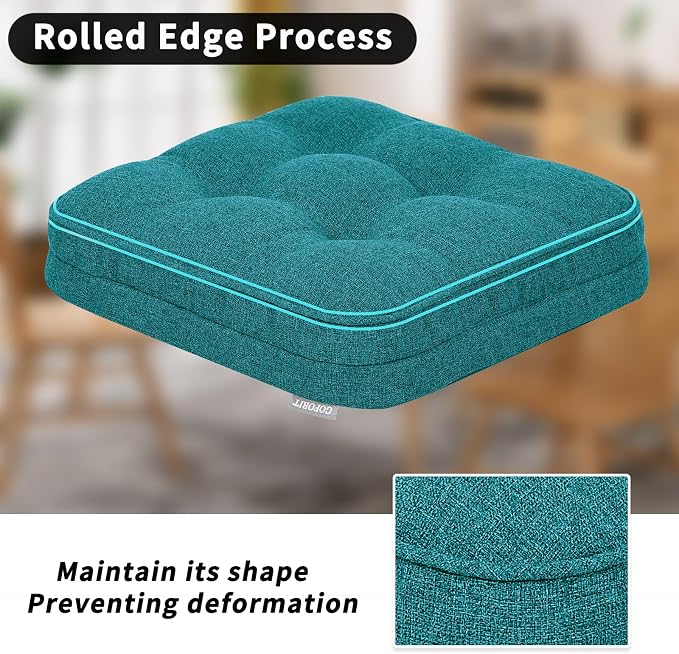 GOFORIT Memory Foam Cushion，Square Seat Cushions for Dining Chairs,Non-Slip Chair Pads with Removable Cover, 16'' x 16'',4 Pack,Blue - Image 5