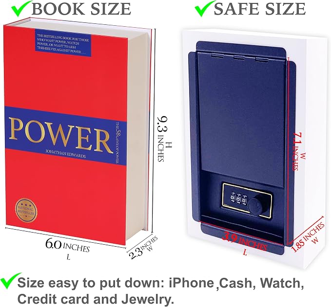 Power Power Book Safe Storage Box with Real Pages Combination Lock Box Money Safe Book Storage Lock Boxes for Personal Items Large Capacity Diversion Safes Hold Phone, Cash - Image 8