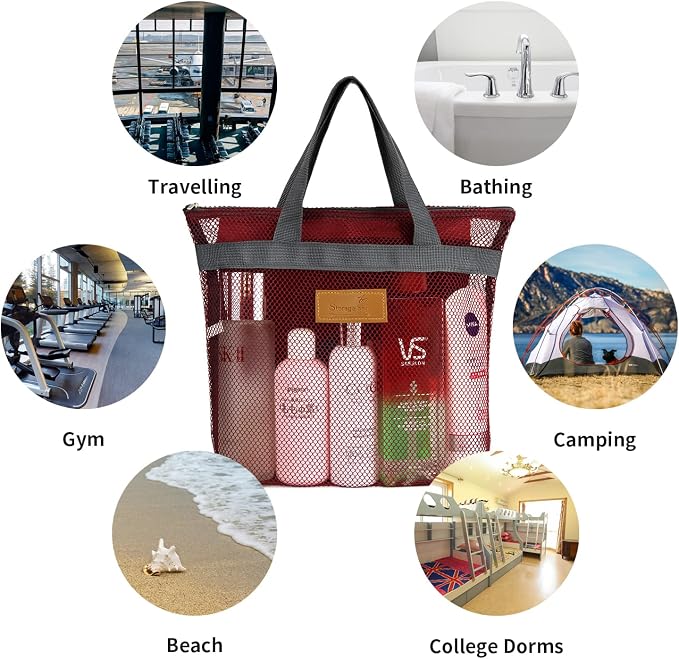 Mesh Shower Caddy Bag Portable Hanging Toiletry and Bath Organizer with Zipper for Travel, Gym, Camping, College Dorms, Beach - Image 7