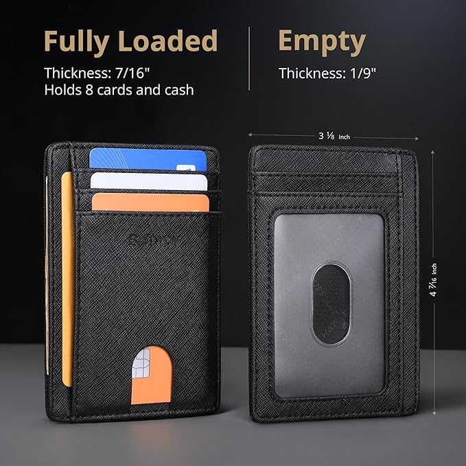Buffway Slim Minimalist Front Pocket RFID Blocking Leather Wallets for Men and Women - Cross Black - Image 5
