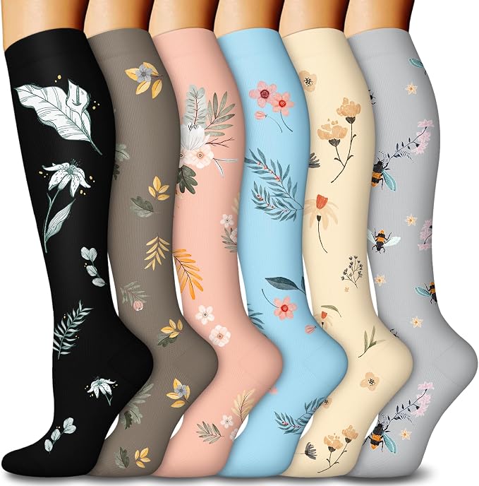 6 Pairs Compression Socks for Women & Men 15-20mmHg Knee High Socks | Graduated Compression Socks Supports Circulation, Ideal for Nurses Pregnancy, Travel, Flying, Running & Daily Wear by FuelMeFoot