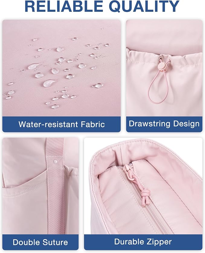 BAGSMART Foldable Tote Bag with Drawstring Bag, Tote Bag Shoulder Bag Top Handle Handbag for Travel, Work, Beach, Gym - Image 6