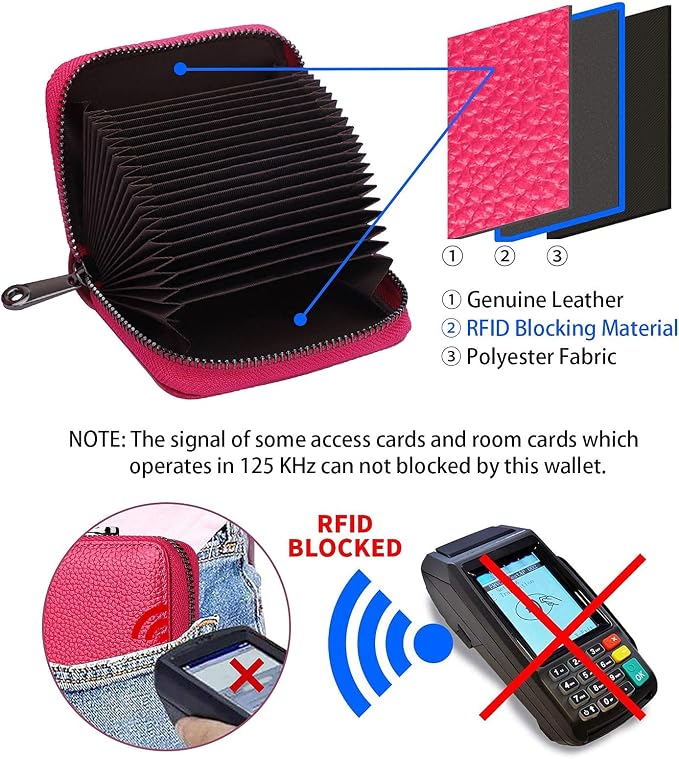 Linno RFID 20 Slots Credit Card Holder Genuine Leather Small Wallet for Women or Men with Zipper - Image 3