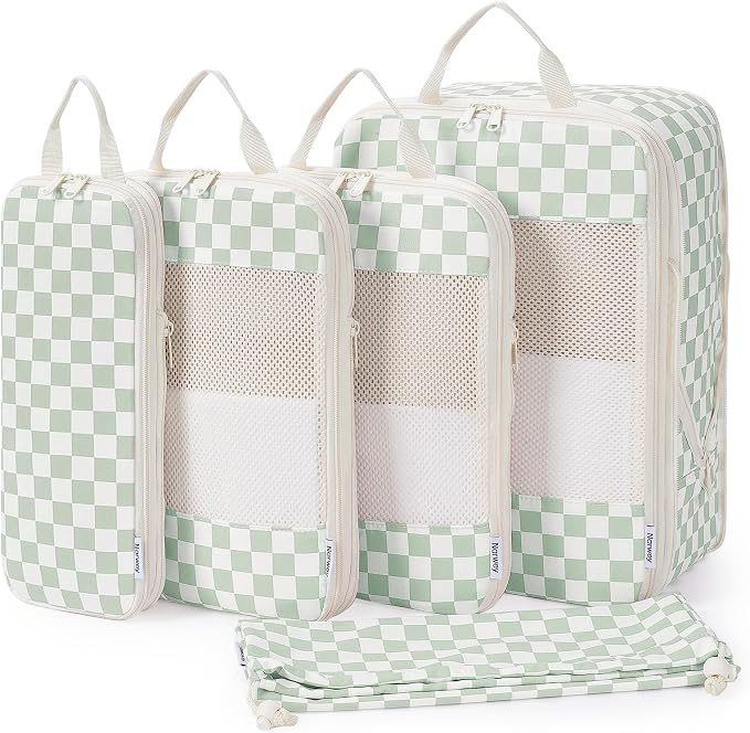 Narwey 6 Set Compression Packing Cubes for Travel Women Men, Travel Cubes for Carry On Suitcase, Durable Compression Luggage Organizer Bags by Narwey