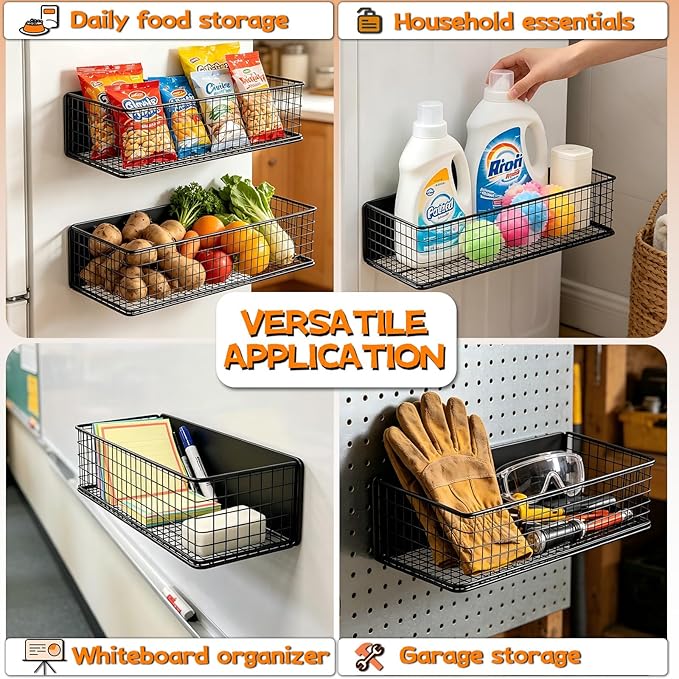 ULIBERMAGNET Magnetic Baskets Fridge Organizers, Large Capacity Metal Wire Mesh Basket Spice Rack for Fridge Storage, Magnetic Shelf for Garage, Laundry, Kitchen, Workshop, Cabinet(2 Pack) - Image 7