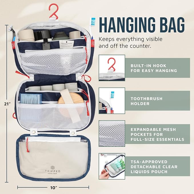TRIPPED Travel Gear 3-Piece Travel Toiletry Bag Set | Includes Hanging Toiletry Bag, 311 TSA Liquid Bag, and Accessory Organizer Pouch with Lightweight Ripstop Construction - Image 3