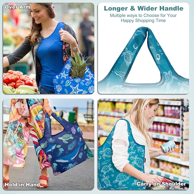HOLYLUCK Reusable Grocery Bags,Heavy Duty Foldable Shopping Tote Bag (Standard, 3 Ocean Life) - Image 6