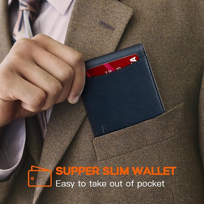 RUNBOX Slim Wallet for Men Genuine Leather RFID Blocking Bifold Minimalist Front Pocket Mens Wallet with Money Clip Thin Gift Box - Image 3
