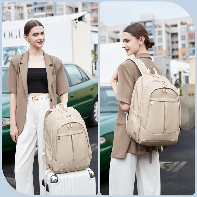 Hidds Travel Laptop Backpack for Women 15.6 Inch Computer Backpacks with USB Charging Hole Anti Theft Carry on Bag College Bookbag Large Back Pack for Work Business Travel Commuter Daypack-Champagne - Image 2