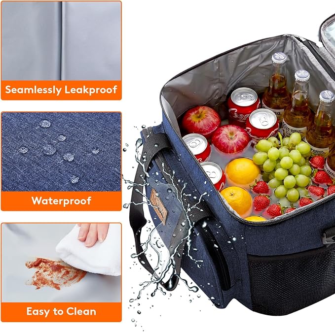 Lifewit Medium Lunch Bag Insulated Lunch Box Soft Cooler Cooling Tote for Adult Men Women, Dark Blue 48-Can (33L) - Image 4