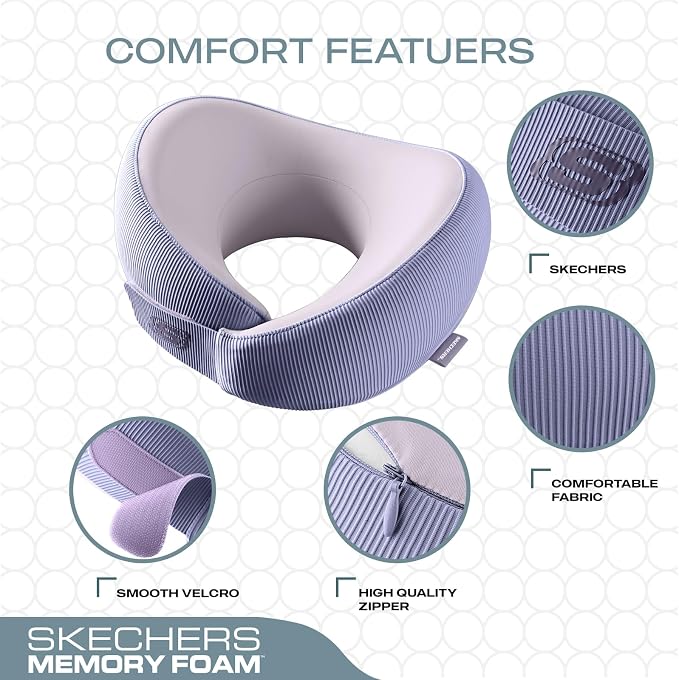 Skechers Women's Memory Foam Neck Pillow, Comfortable & Breathable Travel Pillow,Neck Pillow Airplane for Travel, Car Rides, Home, and Office Use, Ergonomic Design for Men and Women,Purple - Image 3