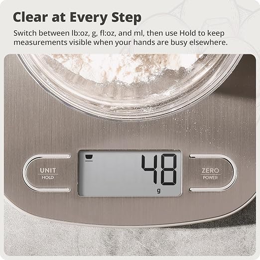 Greater Goods Food Scale, Slim & Compact, 1g Precision (Stainless Steel) | Digital Kitchen Scale for Cooking, Meal Prep & Portion Control, Tare, Auto Shut-Off, g/oz/lb/ml Conversion & Calorie Tracking - Image 7