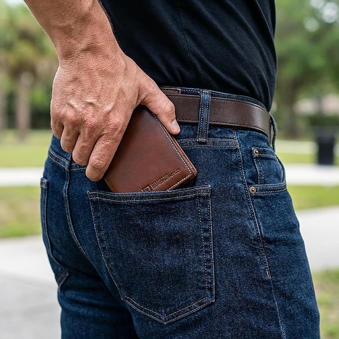 ID Stronghold Waltlet - RFID Blocking Bifold Wallet for Men with Magnetic Clasp - Brown - Image 6