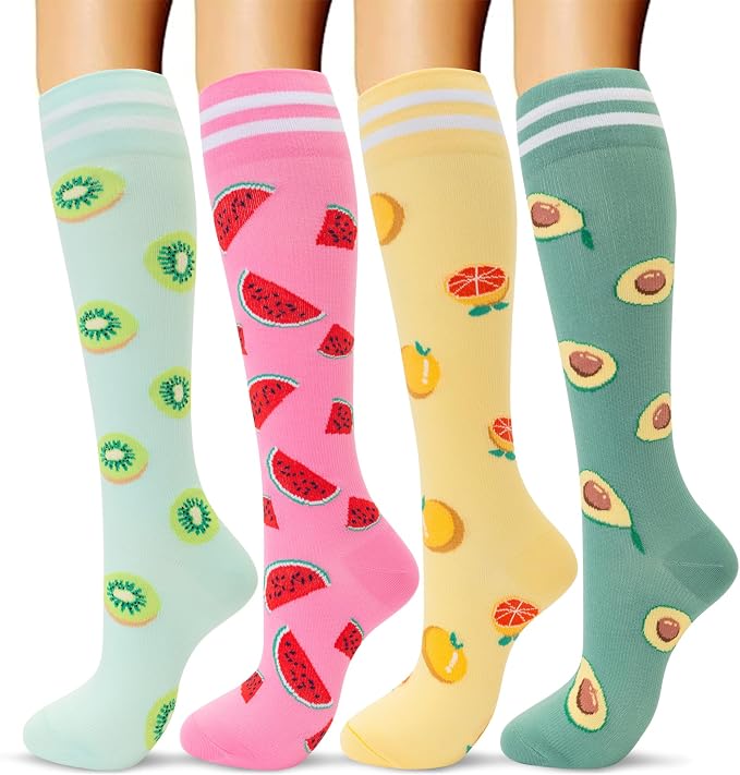 fenglaoda Compression Socks Women Men 4 Pairs, Knee High Support Socks for Running, Sports, Travel, Flight, Nurse by fenglaoda