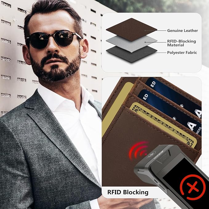 Travelambo 100% Genuine Leather Wallet for Men and Women, Slim Minimalist RFID Blocking Front Pocket Credit Card Holder with Gift Box - Image 4