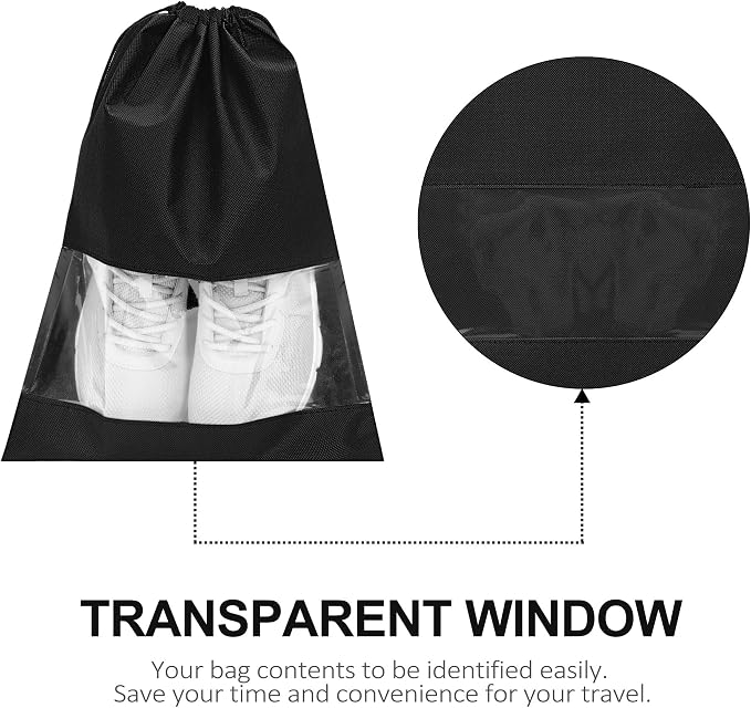 YAMIU 12PCS Shoe Bags for Travel - Large Dustproof Drawstring Shoes Pouch Packing Organizers for Men & Women, Black - Image 3