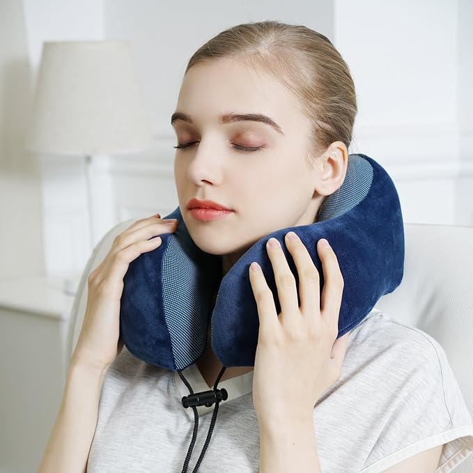 TALLGO Travel Pillow, Best Memory Foam Neck Pillow Head Support Soft Pillow for Sleeping Rest, Airplane Car & Home Use (Dark Blue) - Image 3