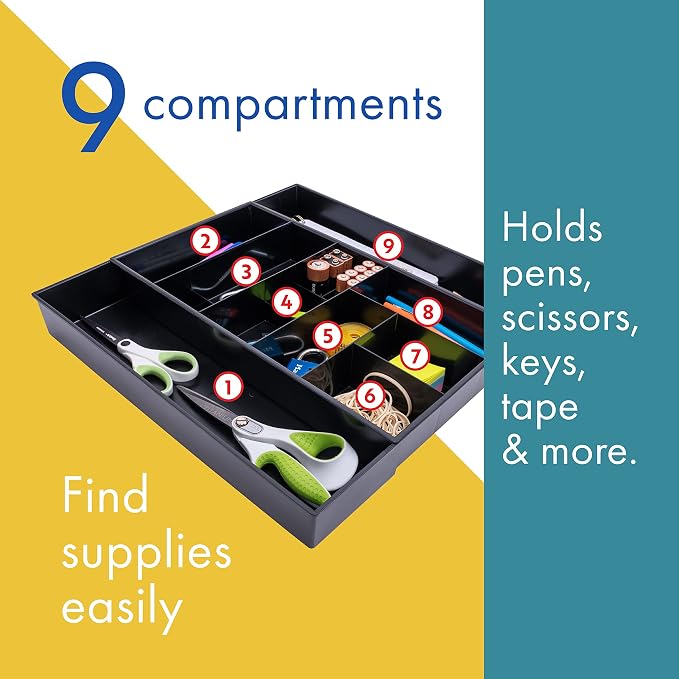 Dial Industries Expandable Office Drawer Desk Organizer Storage Tray | Adjusts to fit narrow or wide drawers, Keeps pens, tools and small items separated, Great for desks, offices or kitchens - Image 2