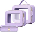 Pinkmik Clear Makeup Bag, (Purple, L+M+SLIM) | 3pcs, With Brush Bag, Waterproof Travel Case, For Cosmetics and Toiletries, With Zipper by Pinkmik
