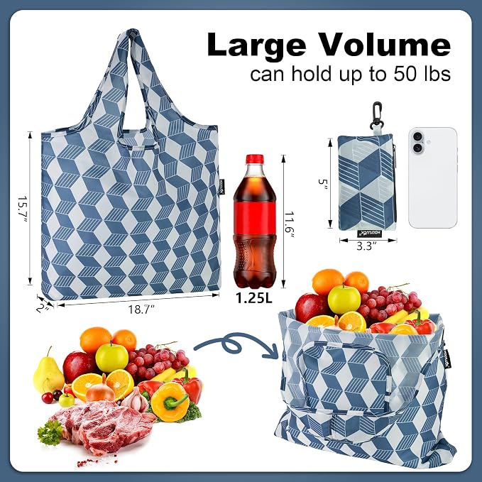 HOLYLUCK Reusable Grocery Bags,Heavy Duty Foldable Shopping Tote Bag (Standard, Navy arrow) - Image 3