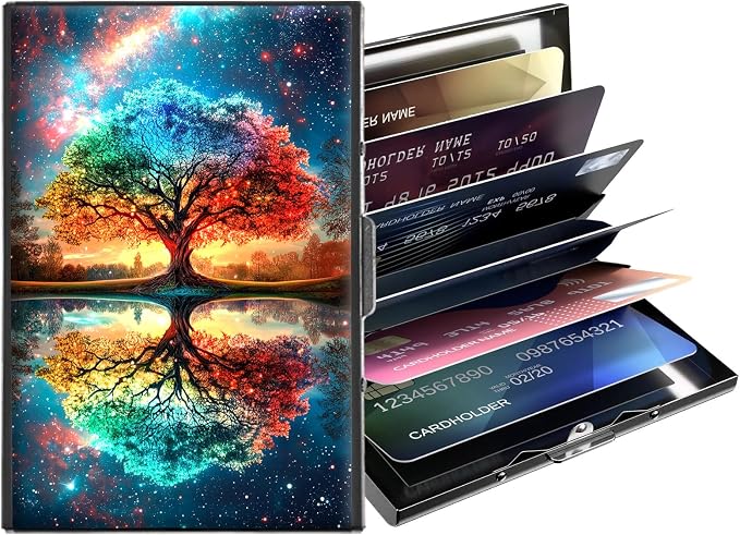 Metal Wallet,Credit Card Holder for Women,Slim RFID Blocking Credit Card Holder Thin Aluminum Wallet ID Case,6 Slot Business Mini Hard Metal Case for Women/Men,Colorful Tree Sky by Unknown