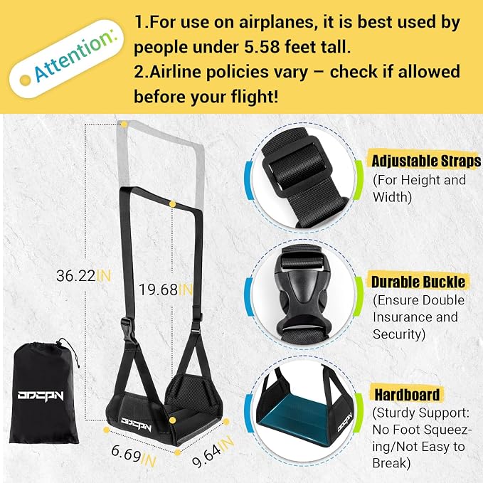 2-Pack Foot Hammock Plane Travel, No Collapse Thickened Bamboo Foot Rest | Portable Airplane Foot Sling Wing with Thickened Foam & Carry Bag, Long-Flight Travel Essential Designed to Relax Your Feet - Image 2