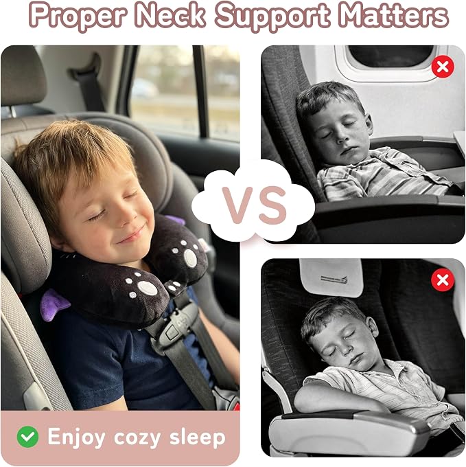 Kids Travel Neck Pillow for Ages 3-8, Memory Foam, Removable Cover, Cat | Machine washable, 13 in neck size, hidden zipper, 360-degree head and chin support, car seat and airplane use - Image 6