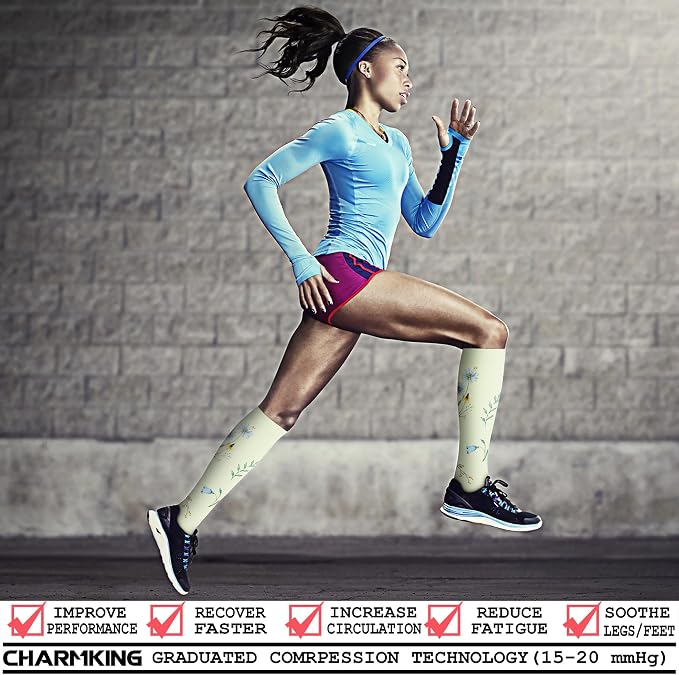 CHARMKING Compression Socks for Women & Men Circulation (8 Pairs) 15-20 mmHg Best Calf Socks Support for Athletic Cycling - Image 2