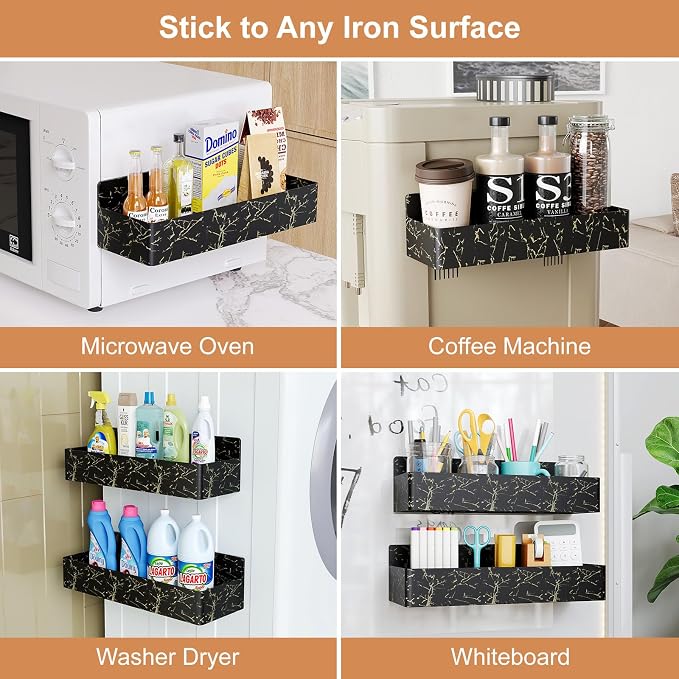 Mystozer Magnetic Spice Rack for Refrigerator, Kitchen Organizer and Storage Shelf, Black Gold(4 Pack) - Image 6