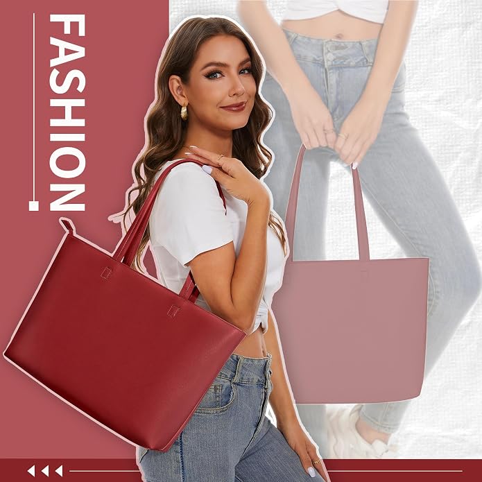 KALIDI Tote Bag Zipper Shoulder Bag Vegan Leather Purses Satchel for Women | Large Casual Handbag for Work Commuting Dating College Everyday - Image 5