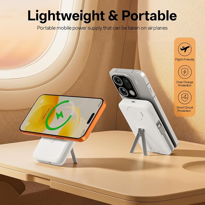 Q Magnetic Wireless Portable Charger 10,000mAh, Travel Essentials Power Bank with Built-in Cables & Foldable Stand, External Battery Pack Compatible with iPhone 17/16/15/14/13/12, Apple Watch - Image 3