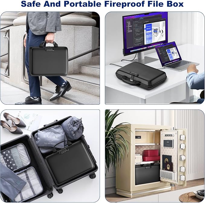Fireproof Document Box, Hard Case Fireproof File Organizer Box with Lock and 13 Pocket Accordion File Folder, Portable Safe Box for Home Office Travel to Storage Important Documents Laptop Green - Image 7