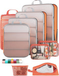 Veken 9/11 Set Compression Packing Cubes Garment Bags for Travel Essentials,Compressible Expandable Luggage Organizer Bags for Clothing,Space Saver Bags with Over 1000 pcs of Mesh Holes(Orange) by Veken