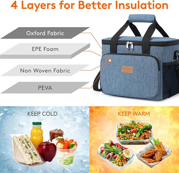 Lifewit Medium Lunch Bag, Insulated Lunch Box, Soft Cooler Cooling Tote for Adult Men Women, Light Blue 12-Can (9L) - Image 2