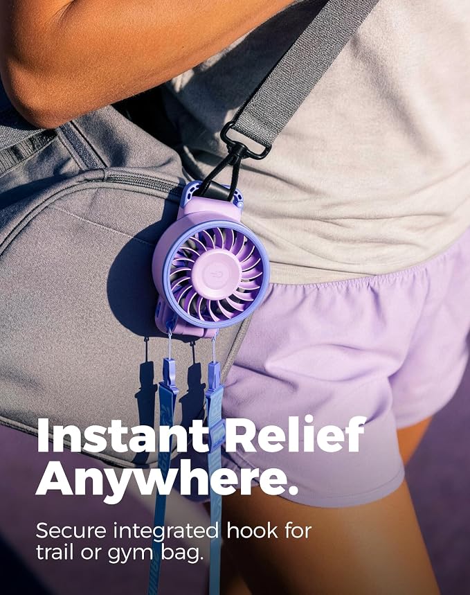 Diveblues Portable Turbo Fan, Purple Personal Neck Fan, Small Travel Fan | 7.4m/s High Speed, 180° Foldable 4-in-1, 100 Speed Stepless Control, USB-C Rechargeable - Image 4