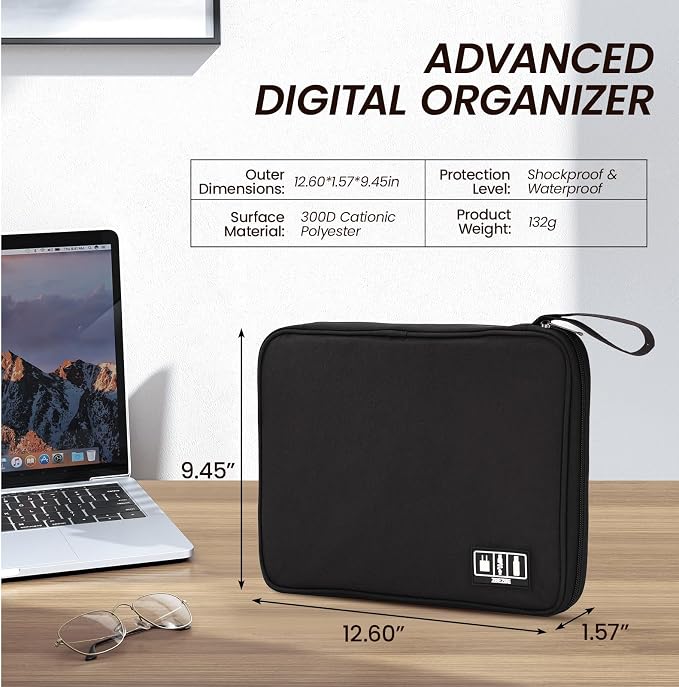 Cable Organizer Bag, Electronics Organizer Case for Tech Accessories | Store chargers, cables, power banks and adapters with elastic loops, mesh pockets and organized compartments for travel. - Image 2