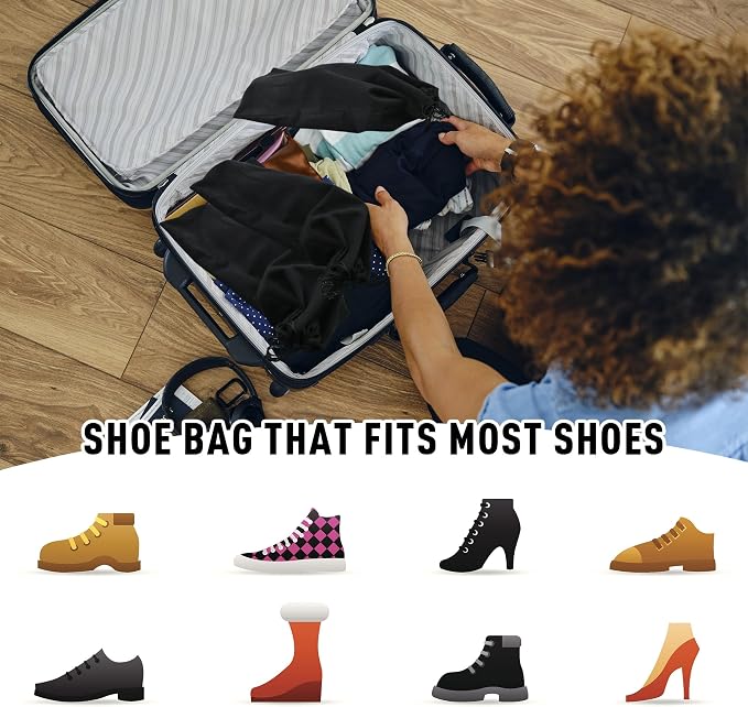 GONGKANGYUAN 4 Pack Shoe Bags for Travel Flannel Single Shoe Pouch with Drawstring for Men Women Travel Protecting Storing Shoes - Image 6