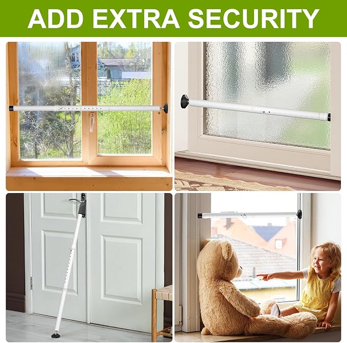 Sliding Glass Door Security Bar, Patio Door Barricade Security Bar, Apartment BarSliding Door Security Bar, Door Jammer, White, 2 Pack - Image 8