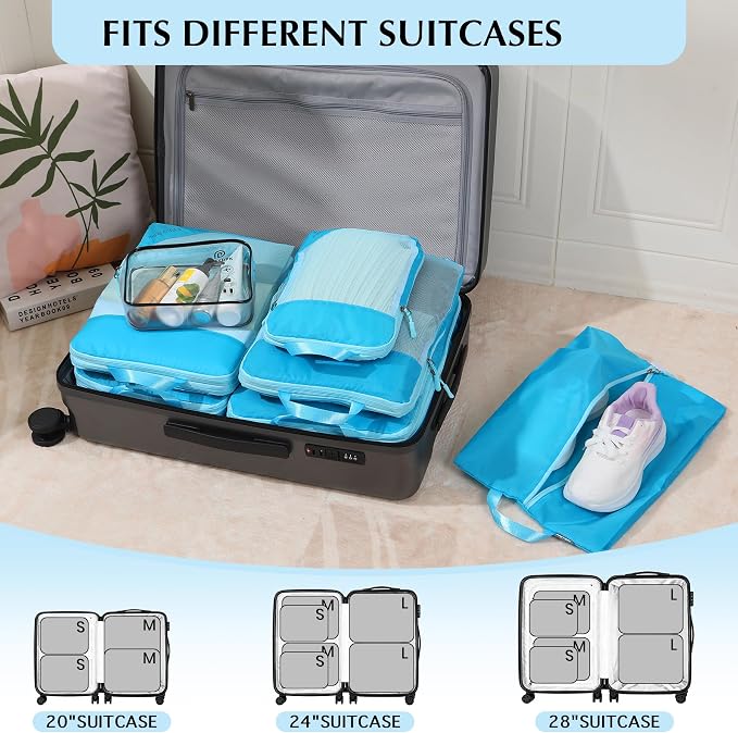 PFEYRPK Lightweight Compression Packing Cubes for Suitcases, Compressible Expandable Travel Packing Organizer with Clear Toiletries and Backpack Bag, Travel Essentials for Carry on Luggage 7 Set - Image 6