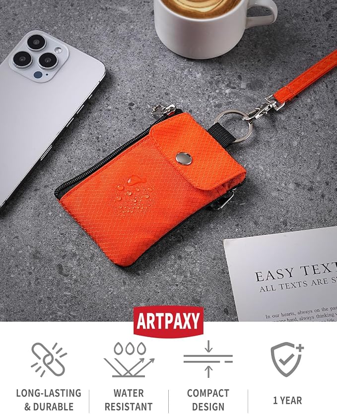 Artpaxy Minimalist Wallet For Mens Womens, Keychain RFID Blocking Zipper Small Wallet with ID Window 2 Lanyards,Water Resistant Travel Cash Card Coin Case Boys Girls - Image 3