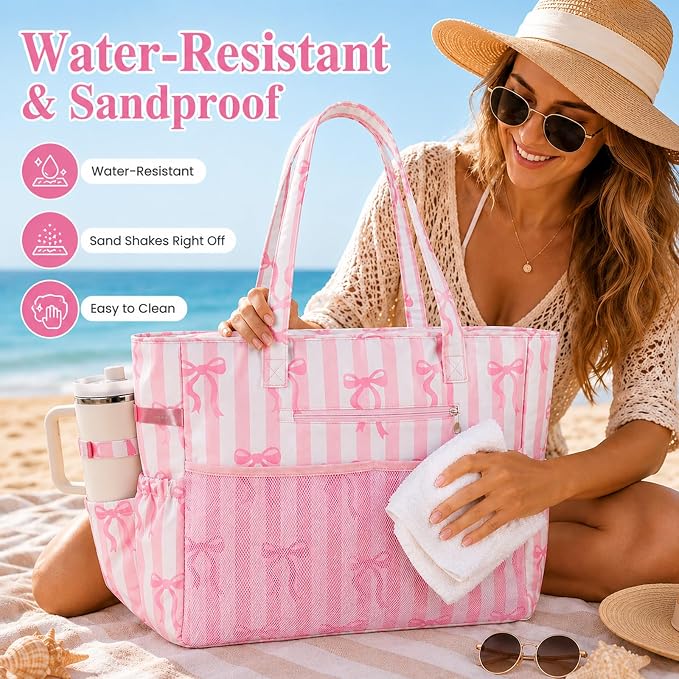 LEDAOU Beach Bag Waterproof Sandproof Women Beach Tote Pool Bag with Zipper for Swim Gym Grocery Travel with Wet Pocket | Sandproof - Image 4