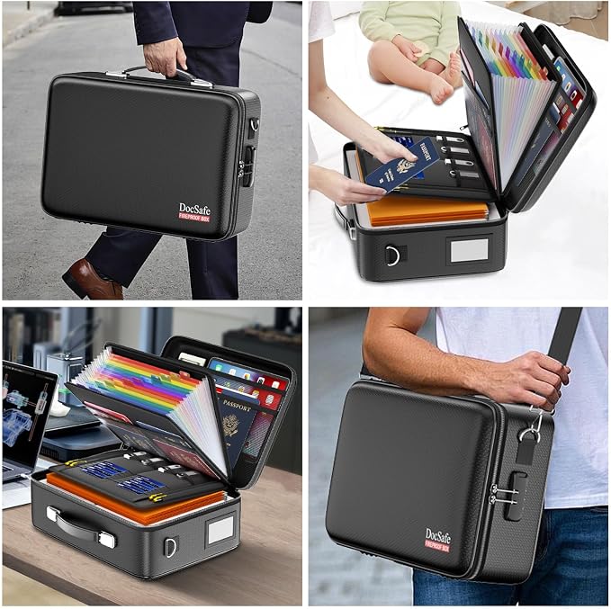 DocSafe Fireproof Document Box Hard Case with Lock ＆ Accordion File Folder | Fire and Water Resistant Safe Box,File Organizer,Multi-Pocket,Home Office Travel Storage for Important Document,Laptop,Black - Image 7