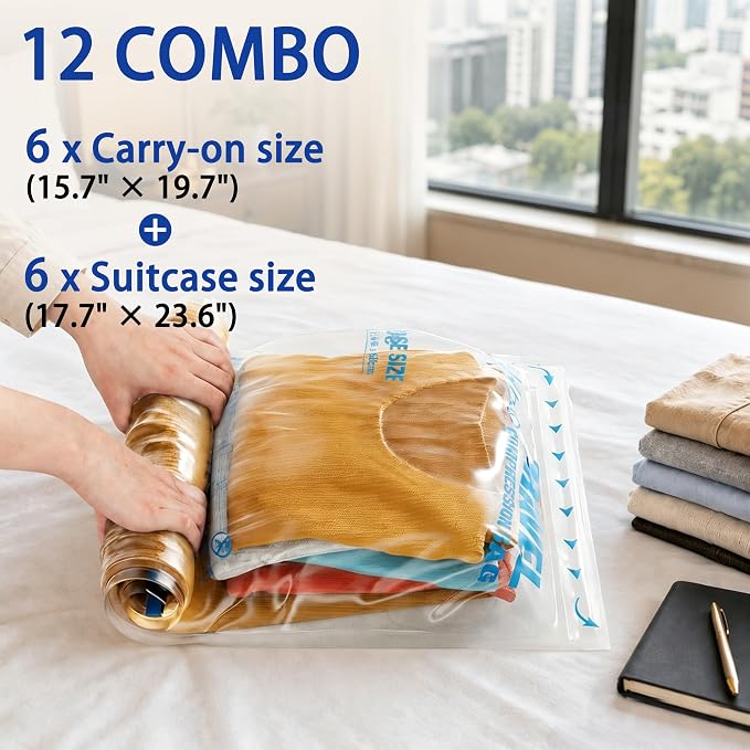 Compression Bags for Travel Essentials, Roll Up Bags No Vacuum Needed | for Cruise Flight, Extra Thick, Luggage Size Carry-on Suitcase Backpack, Waterproof - Image 2