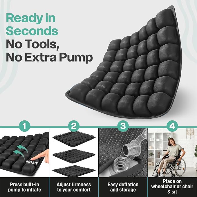 Inflatable Cushion for Pressure Relief – Inflatable Air Seat Cushion for Wheelchairs, Tailbone & Coccyx Support Pad, Anti-Slip Travel Seat Cushion for Office Chair, Car & Wheelchair (18x16) - Image 5