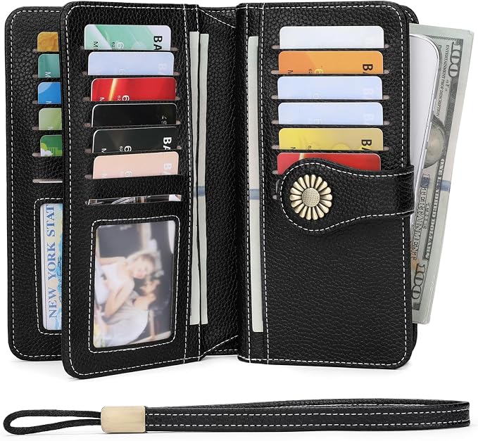 SENDEFN Wallets for Women Leather Credit Card Holder with RFID Blocking Large Capacity Wristlet | with RFID Blocking - Image 2