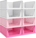 Pink Girl Closet Organizers and Storage Stackable Plastic Drawer Basket for Clothing Stackable Storage Bins Shelf Storage Container for RV Closet Wardrobe Bedroom Bathroom Playroom 8 Pack by Pinkpum