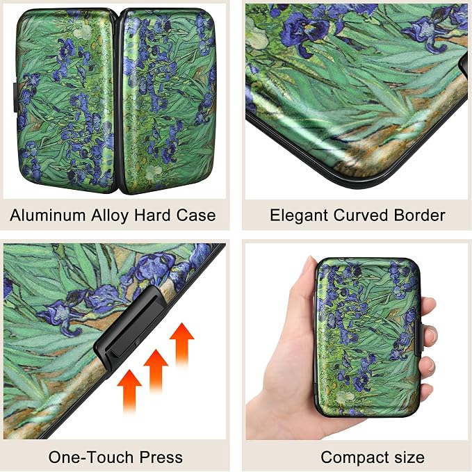Mini RFID Aluminum Wallet Credit Cards Holder Business Card Case Metal ID Case for Men Women(Iris Flower) - Image 3