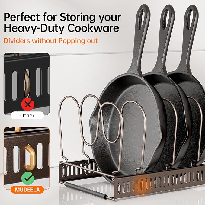 MUDEELA Expandable Pot Pan Lid Organizers inside Cabinet, 12 Divider-Bronze | Expandable 11.8–22.9", 12 Adjustable Divider, Tool-Free Assembly, Non-Slip, Scratch-Proof, For Pan Lid Cutting Board Bakeware - Image 3