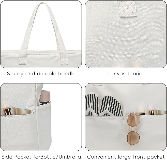 LEDAOU Large Beach Bag for Women, Waterproof Sandproof Tote Bag with Zipper | 36L Pool and Swim bag with Zipper, Wet/Dry pocket and 7 Pockets for Beach Days, Cruises, Vacations and Family travel - Image 4