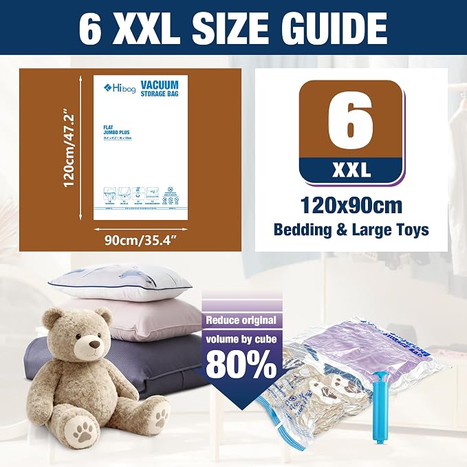 XXL Jumbo Vacuum Seal Storage Bags Extra Large for Clothing Bedding | 47''X35'', Airtight Triple Seal, Save 80% Space, Hand Pump, Work with Vacuum, Double Zip, Reusable, Easy to Use, 6 pack - Image 2